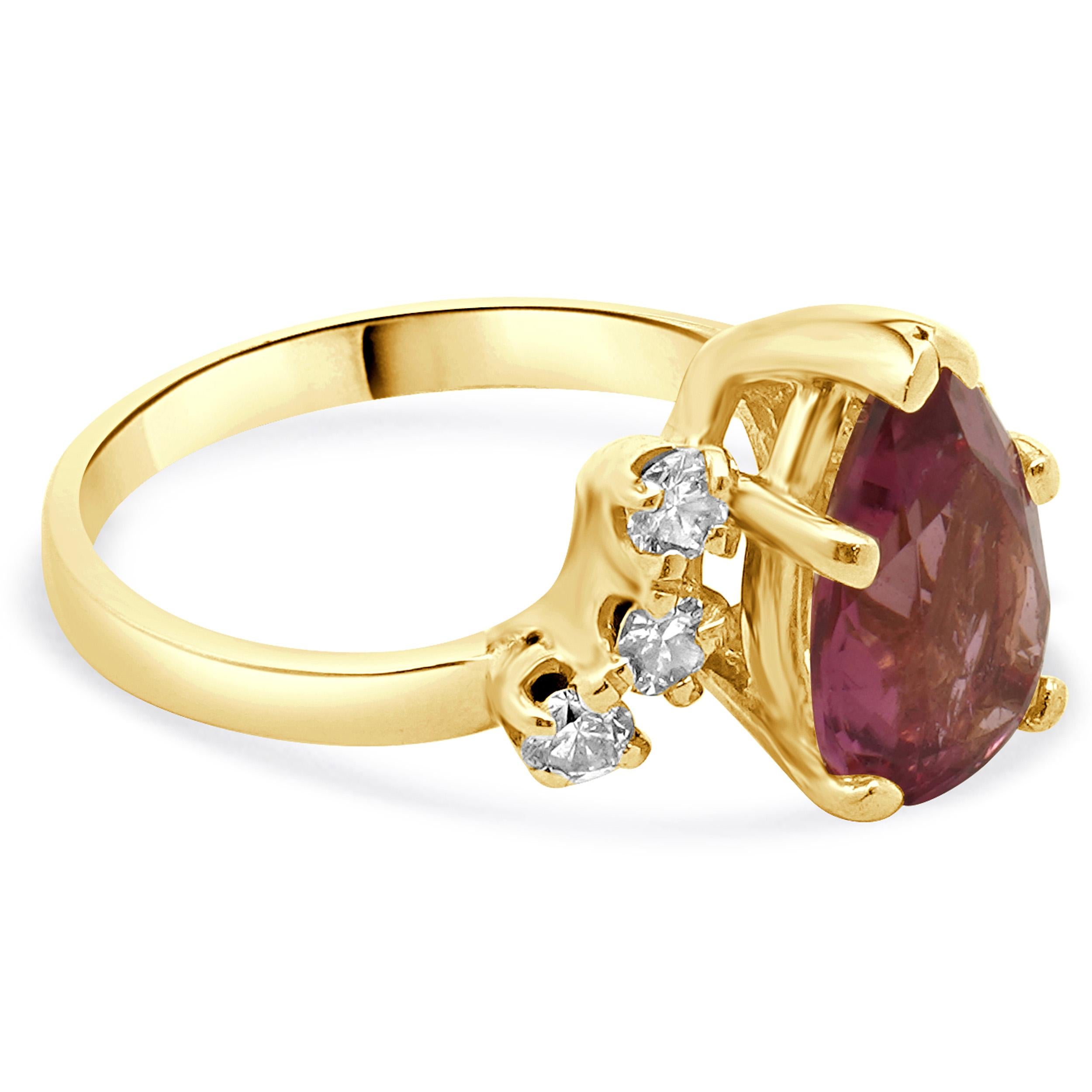 Anello in oro giallo 14 carati con tormalina rosa e diamanti In condizioni ottime in vendita a Scottsdale, AZ