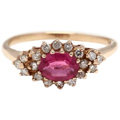 Vintage 14 Karat Yellow Gold Pink Tourmaline and Diamond Ring