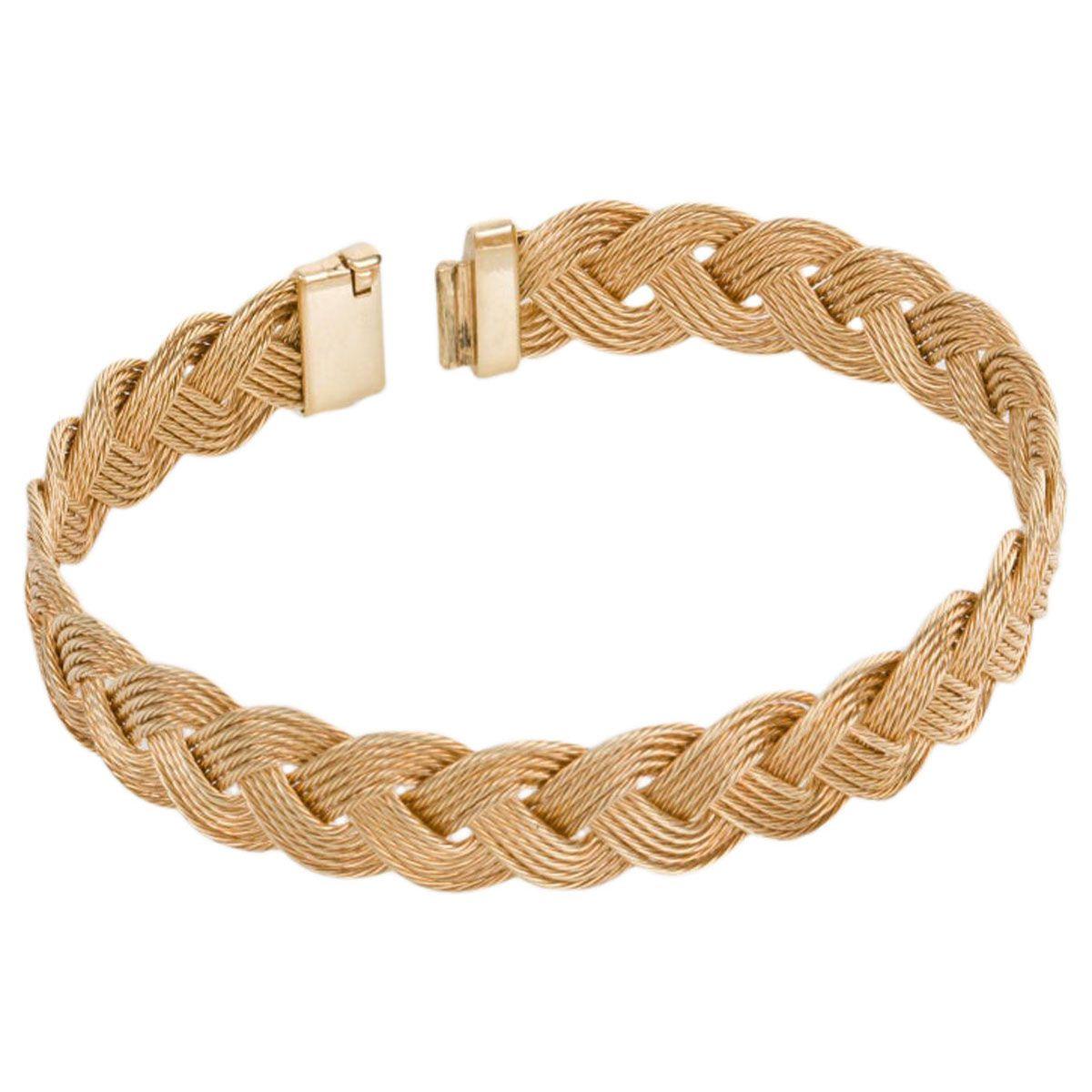 Retro 14 Karat Yellow Gold Plaited Bracelet For Sale