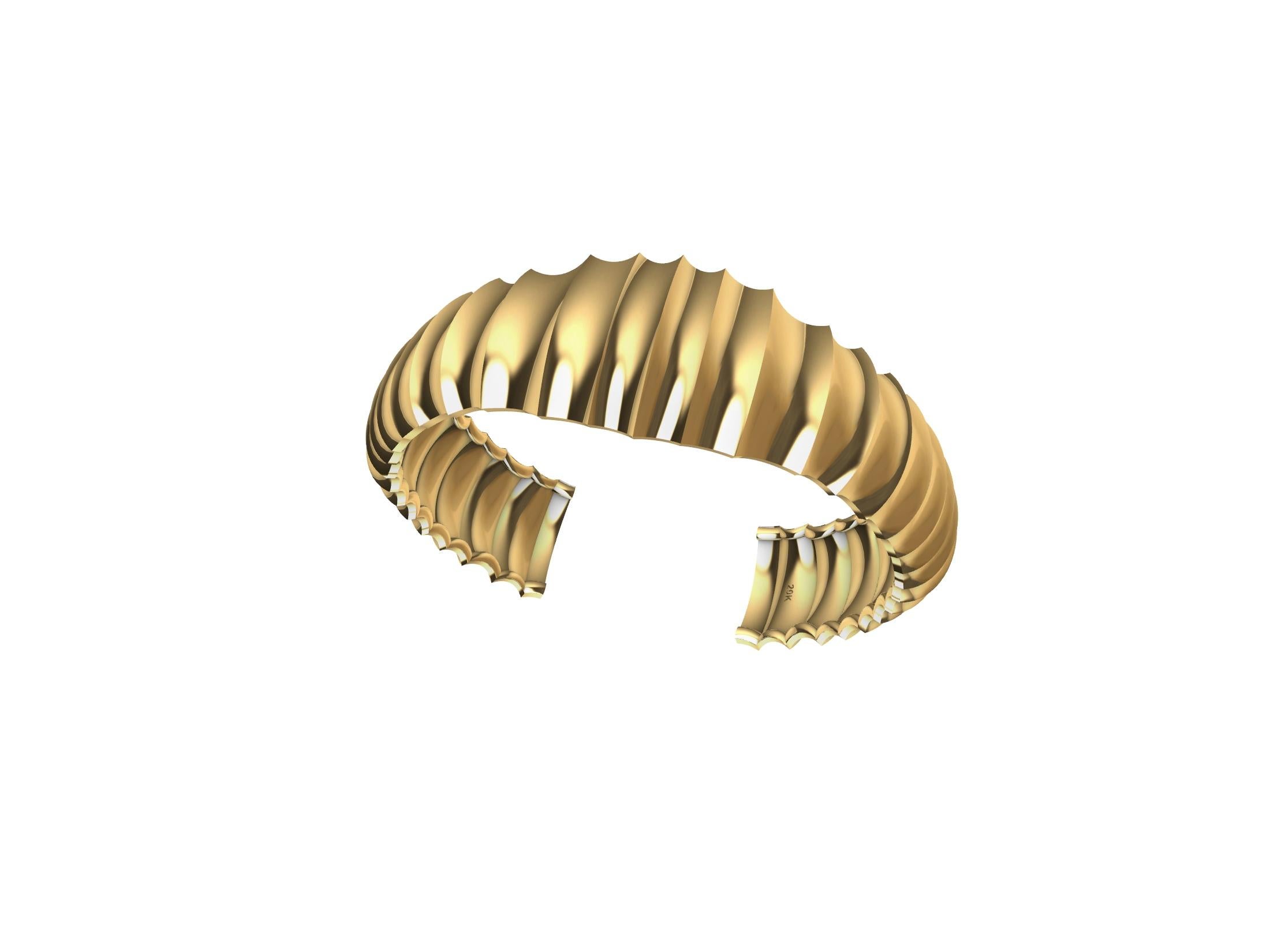 Contemporain Bracelet manchette large en or jaune 14 carats avec vertèbres en vente