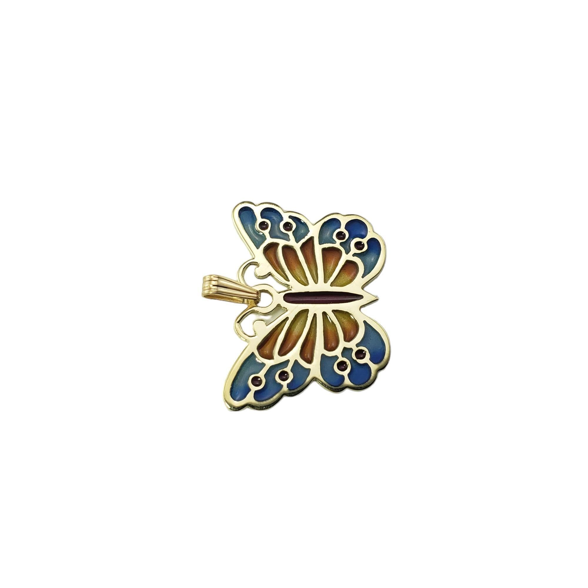 Vintage 14K Yellow Gold Plique-a-Jour Butterfly Pendant-

This stunning plique-a-jour butterfly pendant features transparent enamel allowing light to shine through and illuminate the piece with vibrant colors.

*Sold without chain.

Size:  20.1 mm x