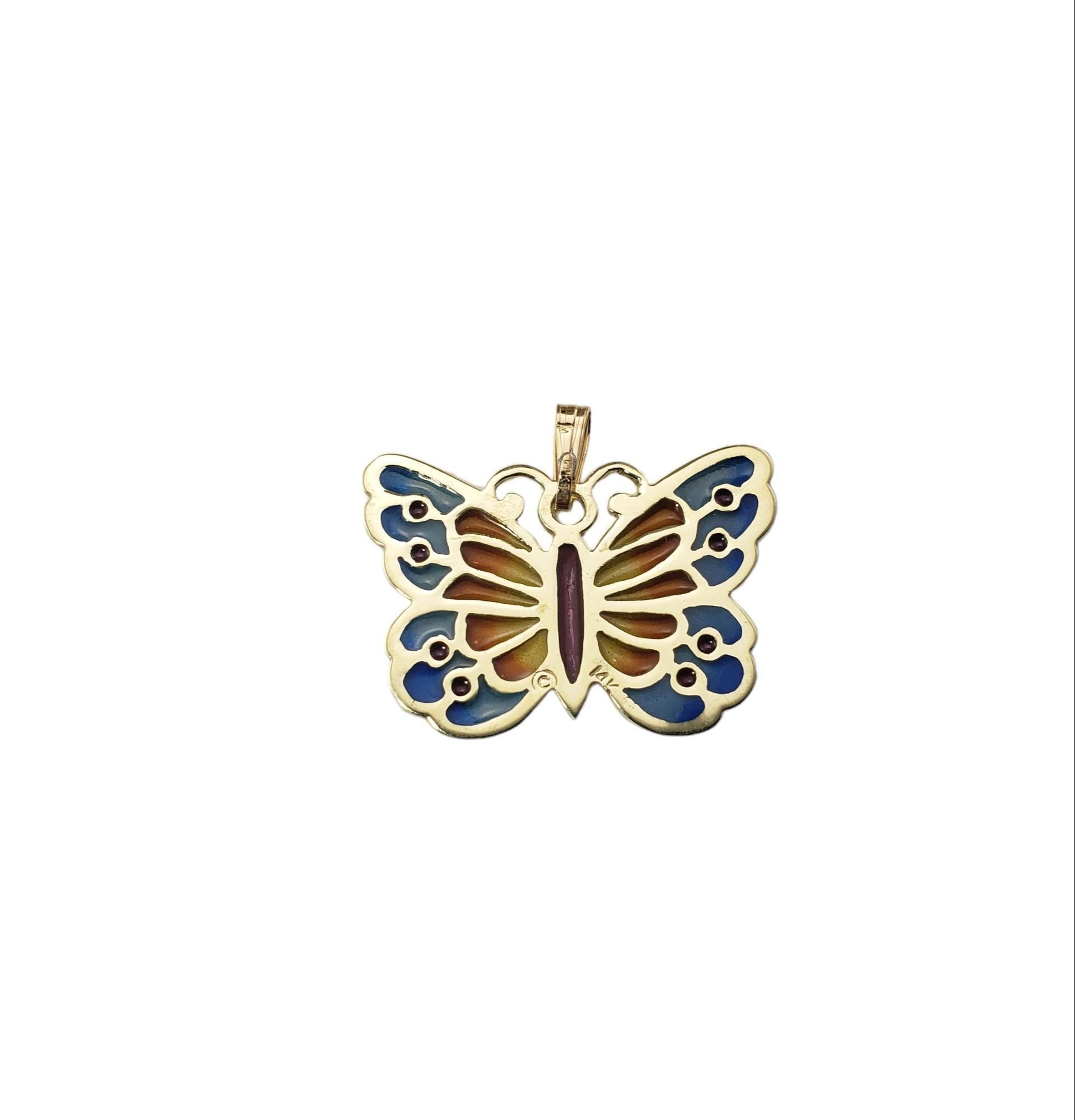  14 Karat Yellow Gold Plique-a-Jour Butterfly Pendant #15533 In Good Condition In Washington Depot, CT