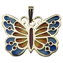 14 Karat Yellow Gold Plique-a-Jour Butterfly Pendant #15533