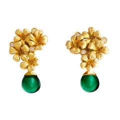 14 Karat Yellow Gold Plum Flowers Clip-On Earrings by The Artist with Diamonds
