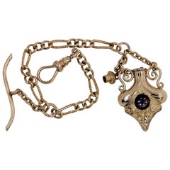 14 Karat Yellow Gold Pocket Watch Fob with Blue Sapphire