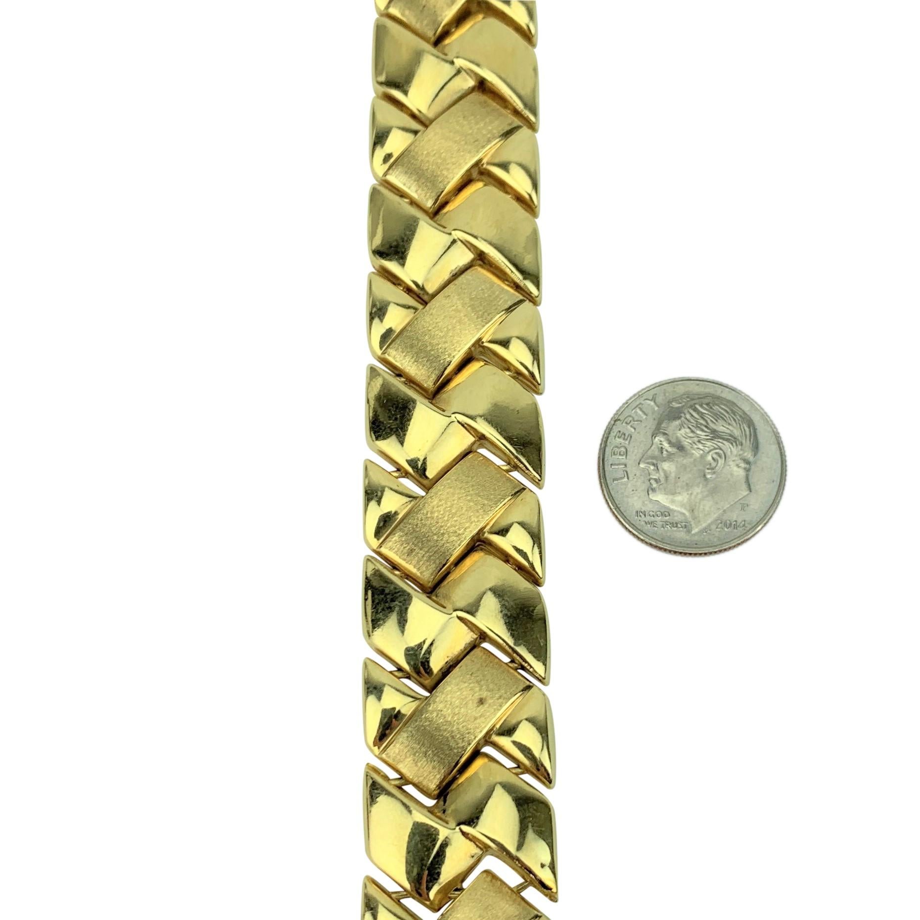 14 Karat Yellow Gold Polished and Satin Finish Braided Link Bracelet In Good Condition In Guilford, CT