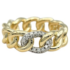 14 Karat Yellow Gold Polished Curb Link Band Ring with Pavé Diamonds