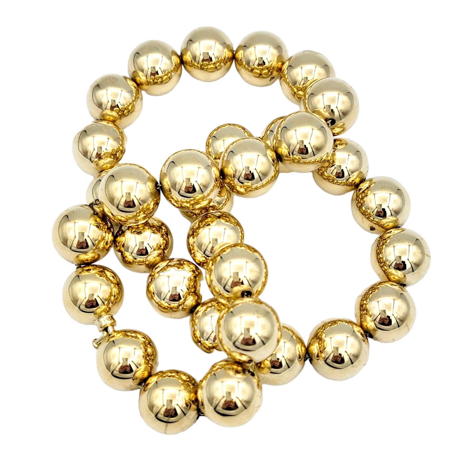  14 Karat Gelbgold poliertes Gold Kugelperlen-Halskette im Zustand „Gut“ im Angebot in Scottsdale, AZ