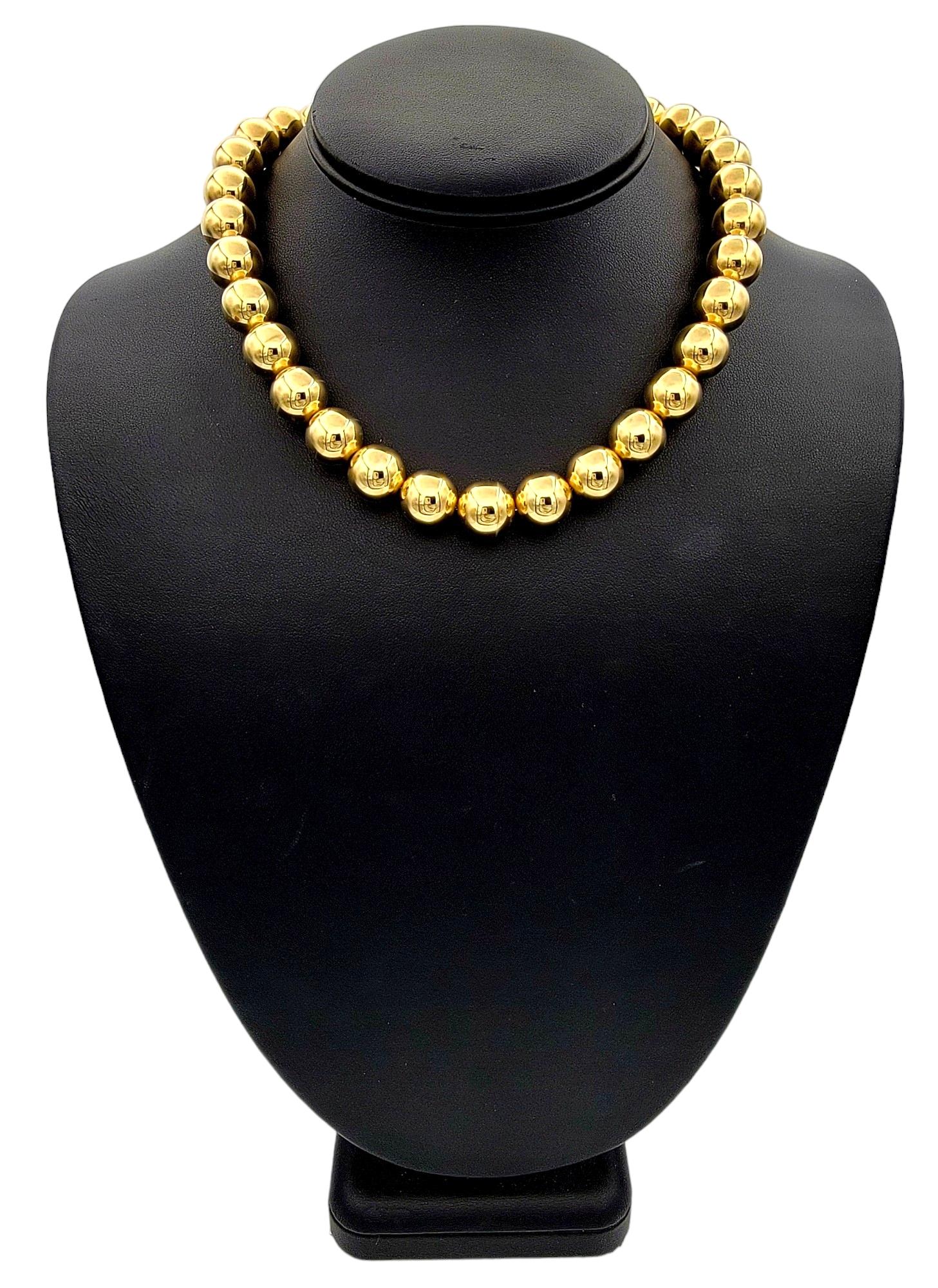  14 Karat Yellow Gold Polished Gold Ball Beaded Choker Necklace For Sale 4