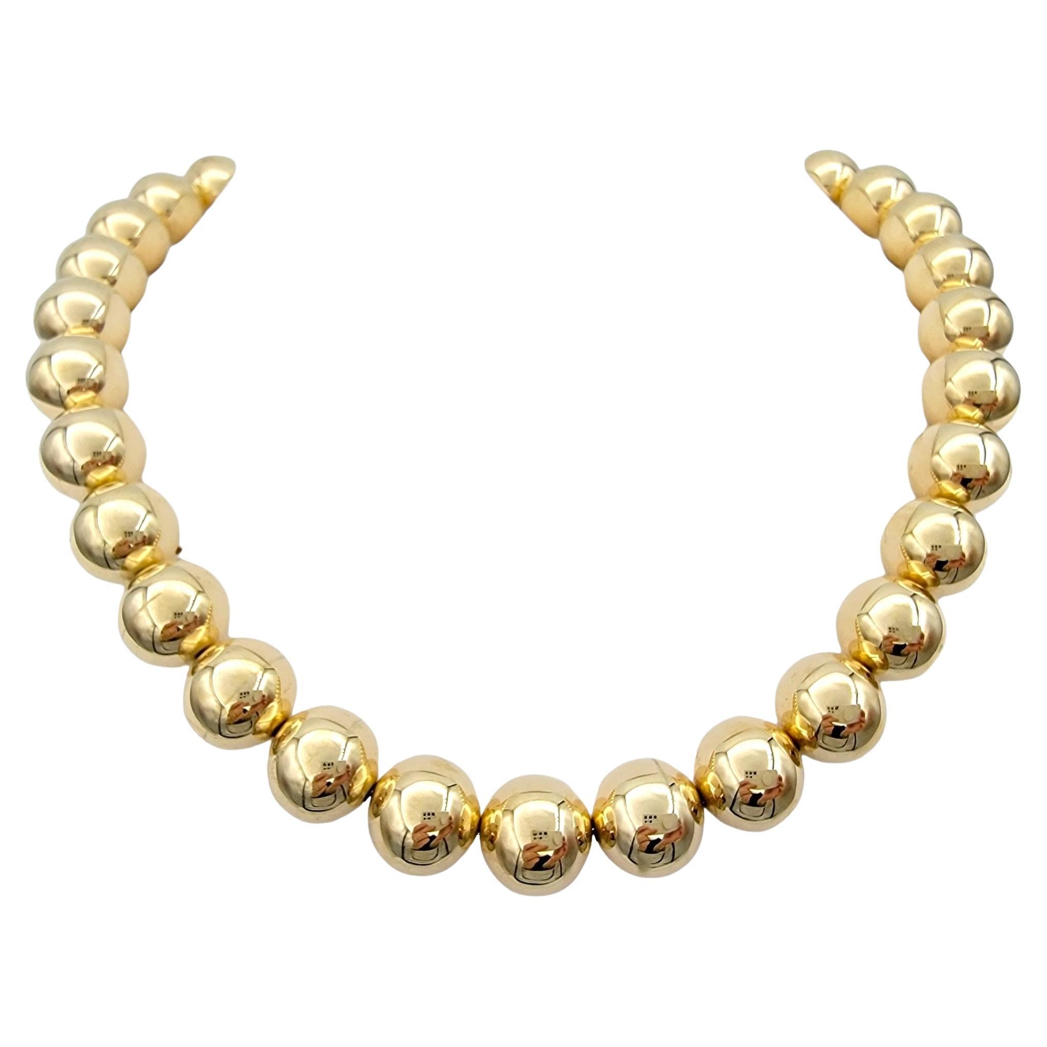  14 Karat Gelbgold poliertes Gold Kugelperlen-Halskette im Angebot