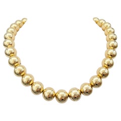  14 Karat Gelbgold poliertes Gold Kugelperlen-Halskette