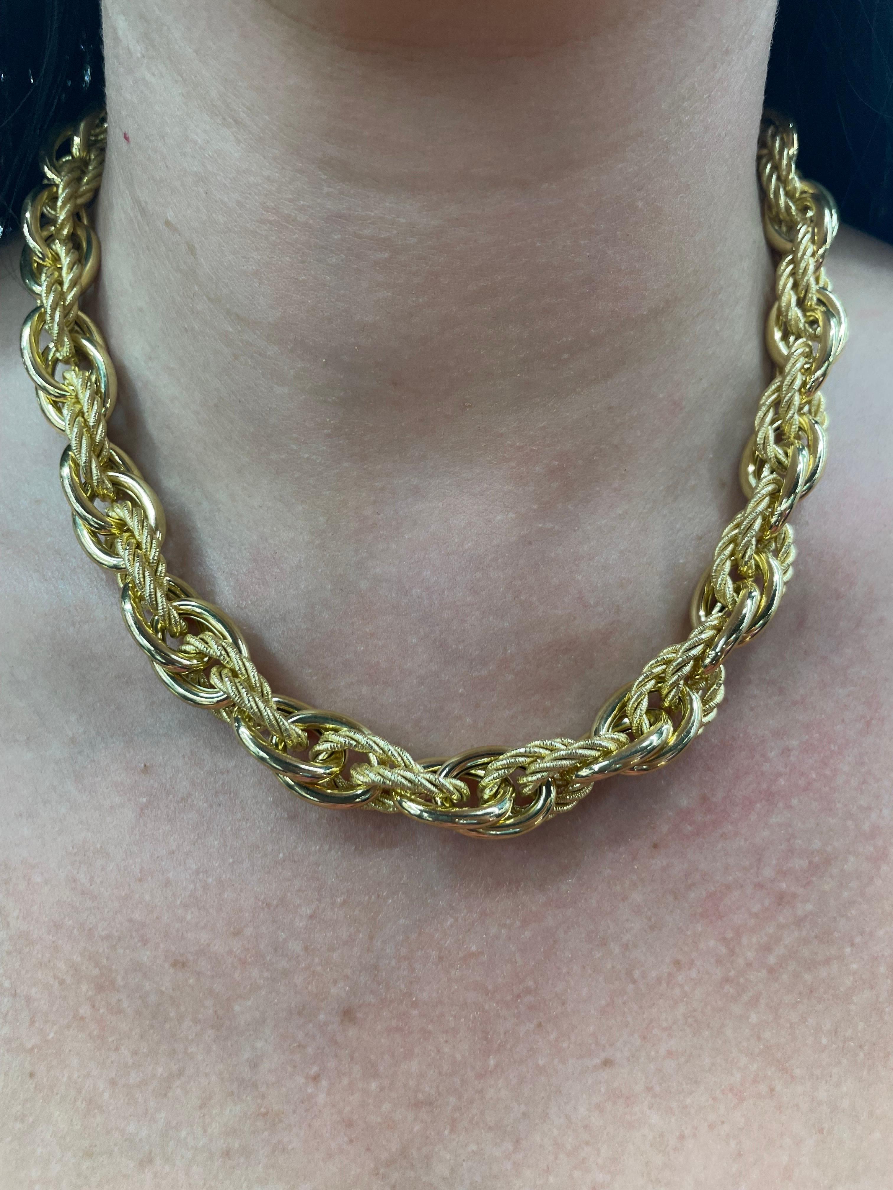 14 Karat Yellow Gold Polished & Rope Link Necklace 54.3 Grams Made in Italy For Sale