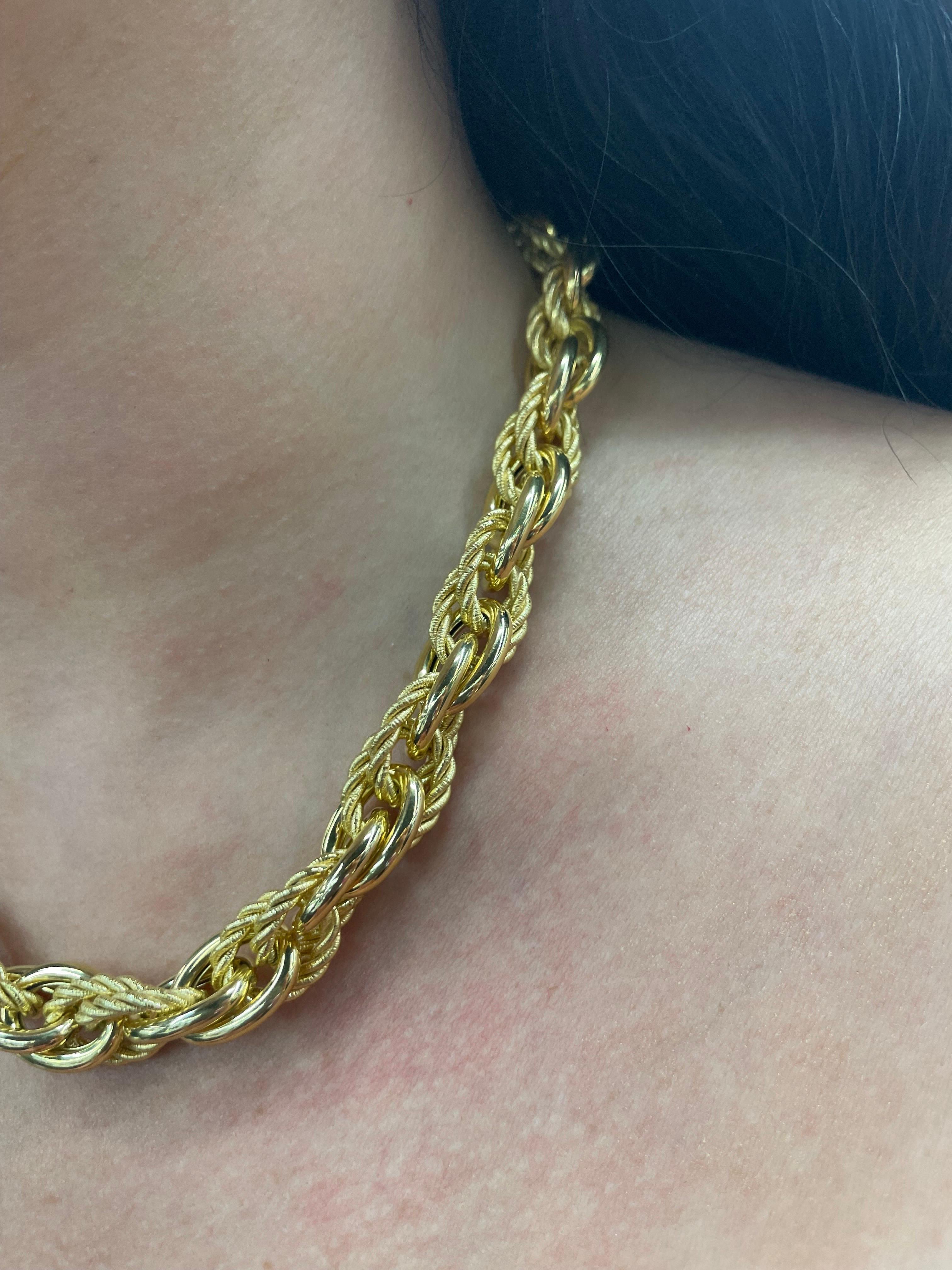 Collier à maillons en or jaune 14 carats poli et corde 54,3 grammes Made in Italy en vente 2