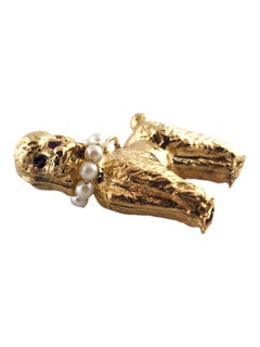 14 Karat Yellow Gold Poodle Charm with Rubies and Pearls #19229