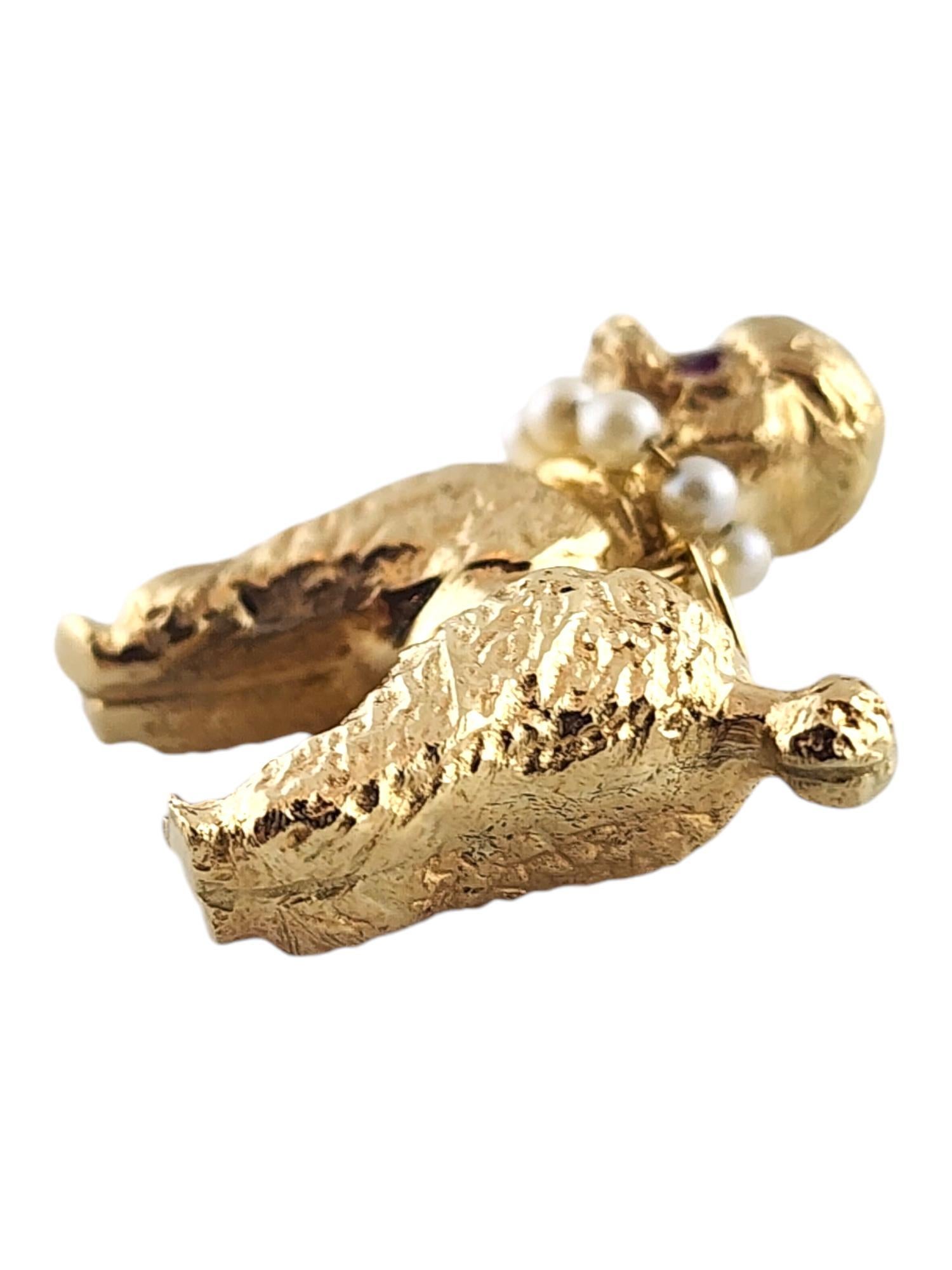 Contemporary 14 Karat Yellow Gold Poodle Charm with Rubies and Pearls #19229 For Sale
