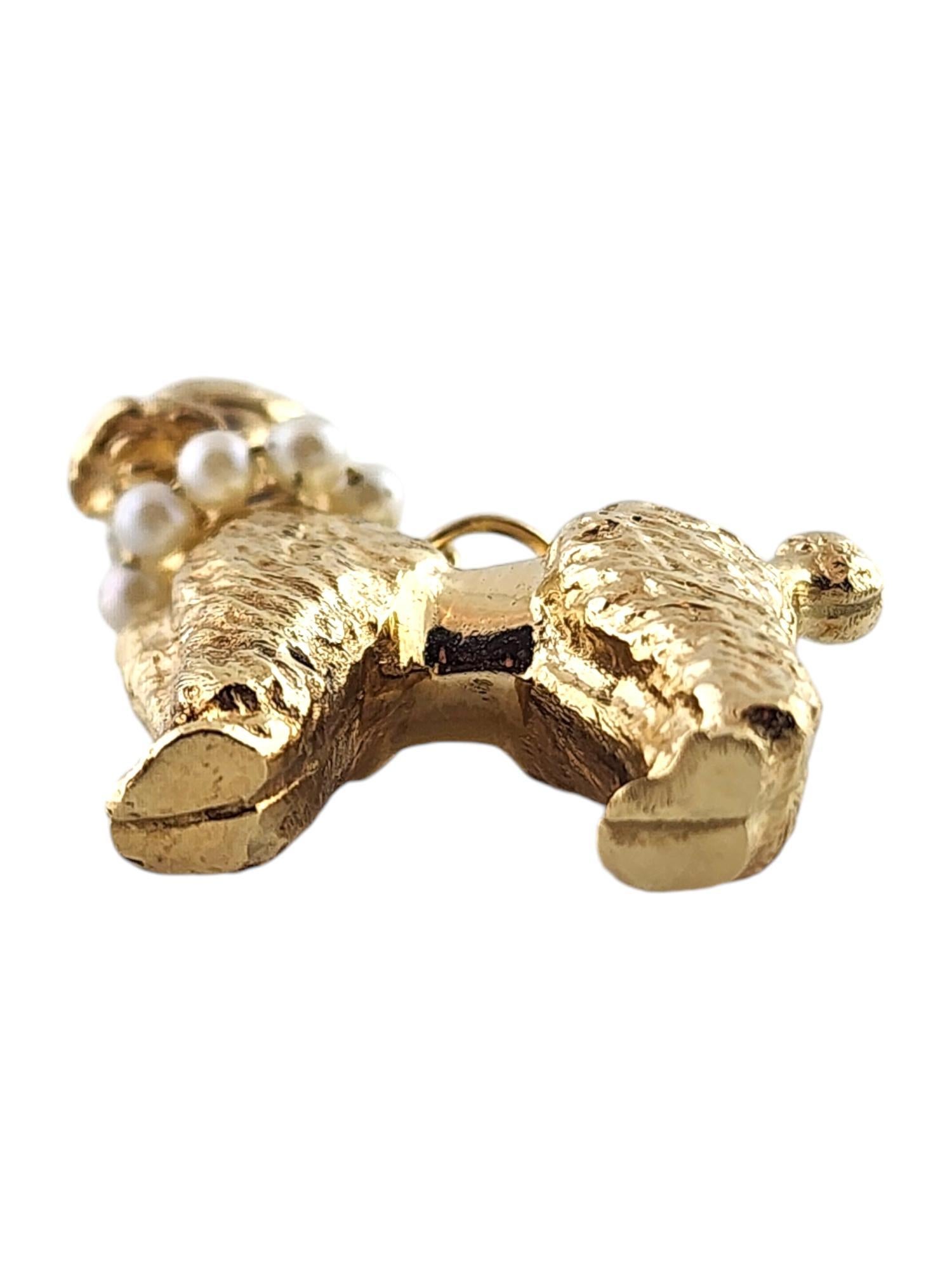 14 Karat Yellow Gold Poodle Charm with Rubies and Pearls #19229 In Good Condition For Sale In Washington Depot, CT