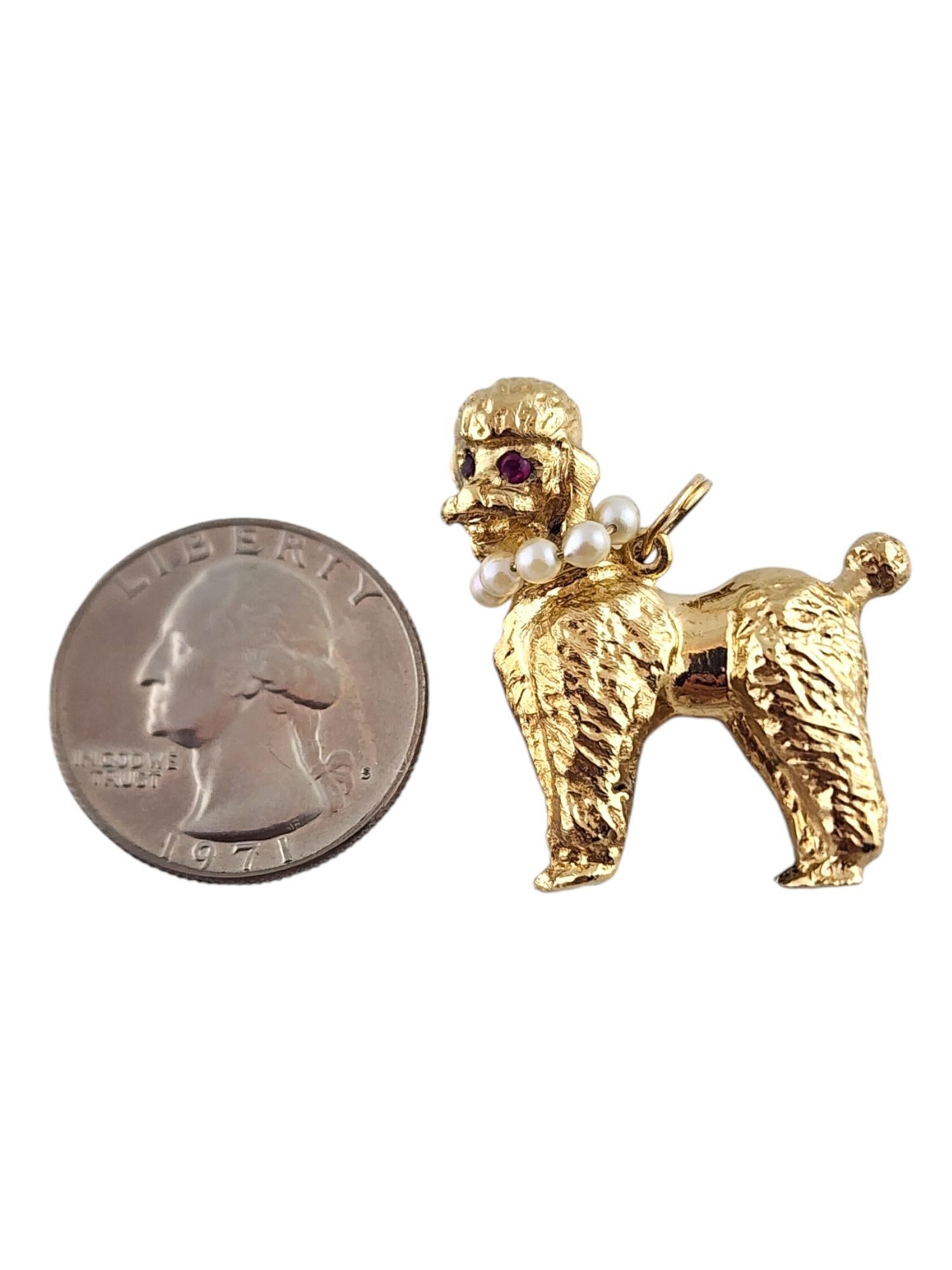 14 Karat Yellow Gold Poodle Charm with Rubies and Pearls #19229 For Sale 1