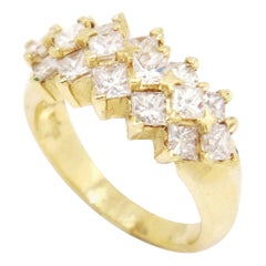 14 Karat Yellow Gold Princess Cut 0.90 Carat Cluster Diamonds Ring