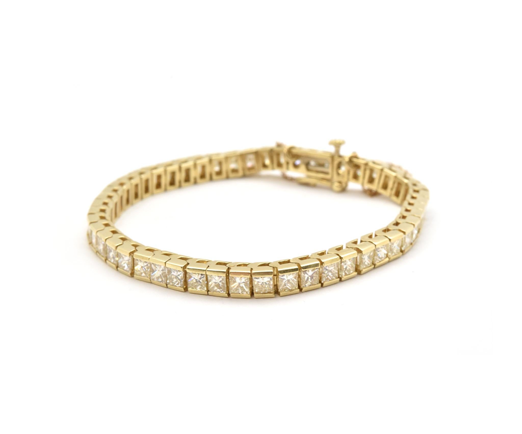 14 Karat Yellow Gold Princess Cut 10.00 Carat Diamond In-Line Bracelet In New Condition In Scottsdale, AZ