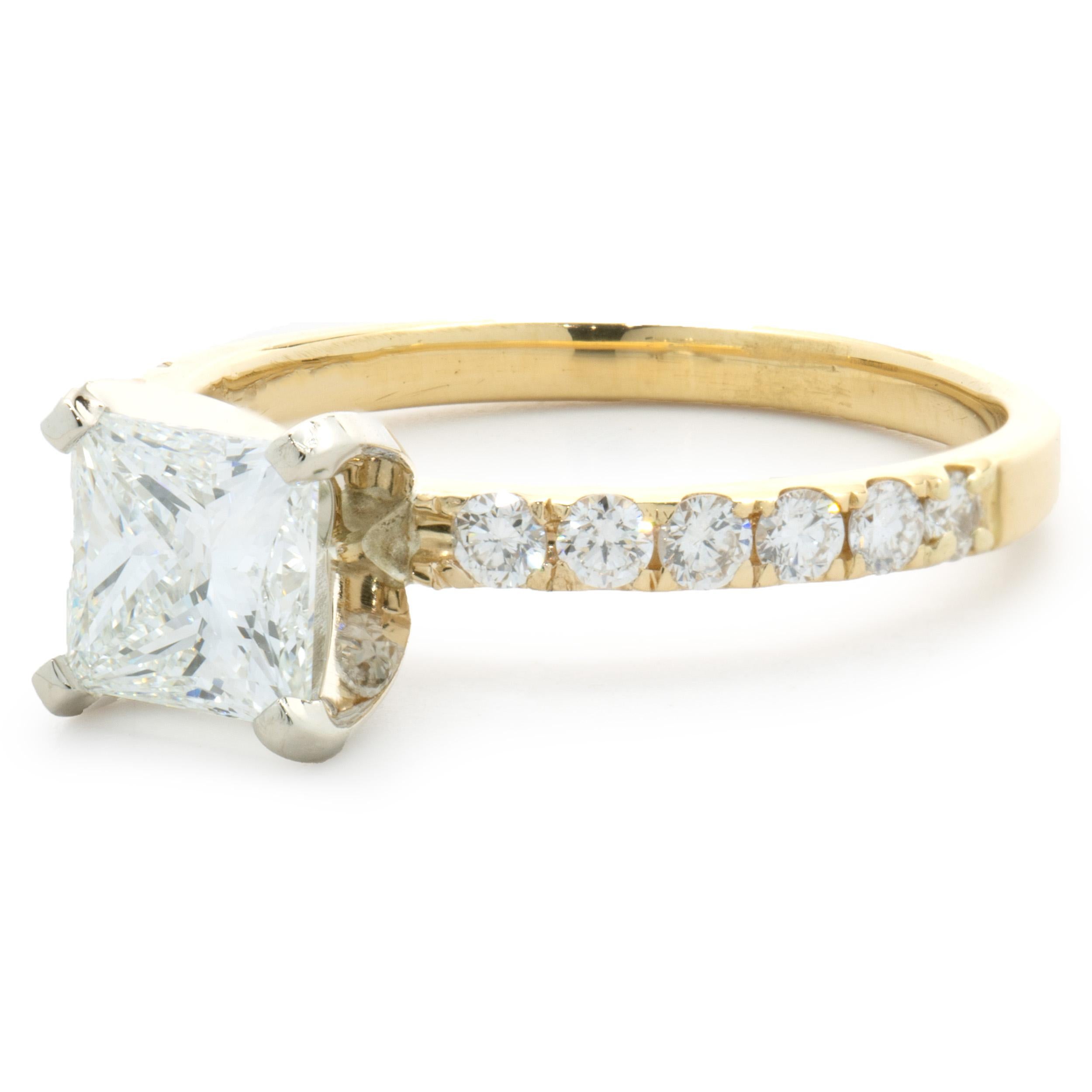 Women's 14 Karat Yellow Gold Princess Cut Diamond Engagement Ring For Sale