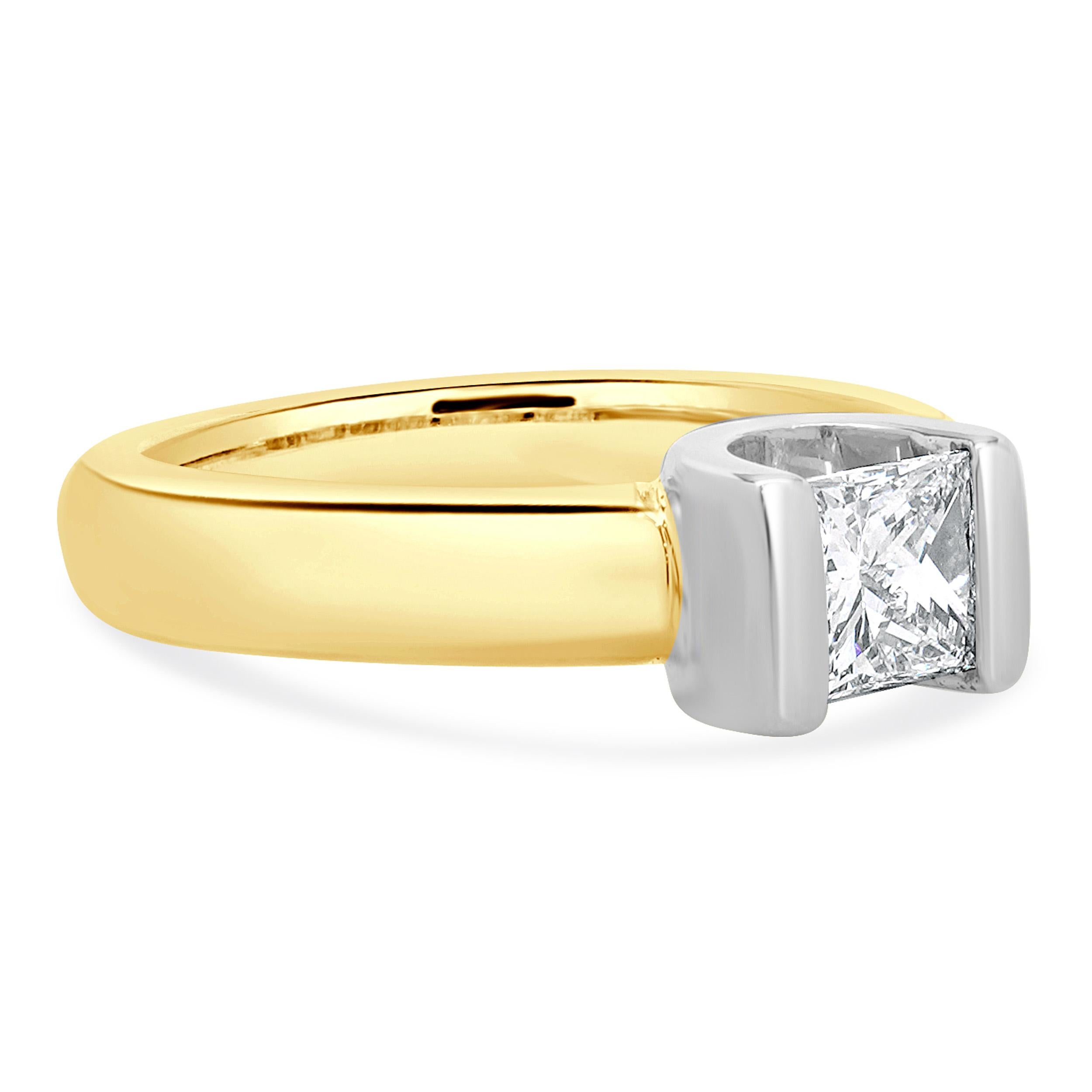 Women's 14 Karat Yellow Gold Princess Cut Diamond Engagement Ring For Sale