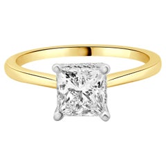 Bague de fiançailles en or jaune 14 carats avec diamant taille princesse