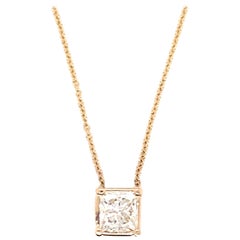 14 Karat Yellow Gold Princess-Cut Diamond Pendant Necklace