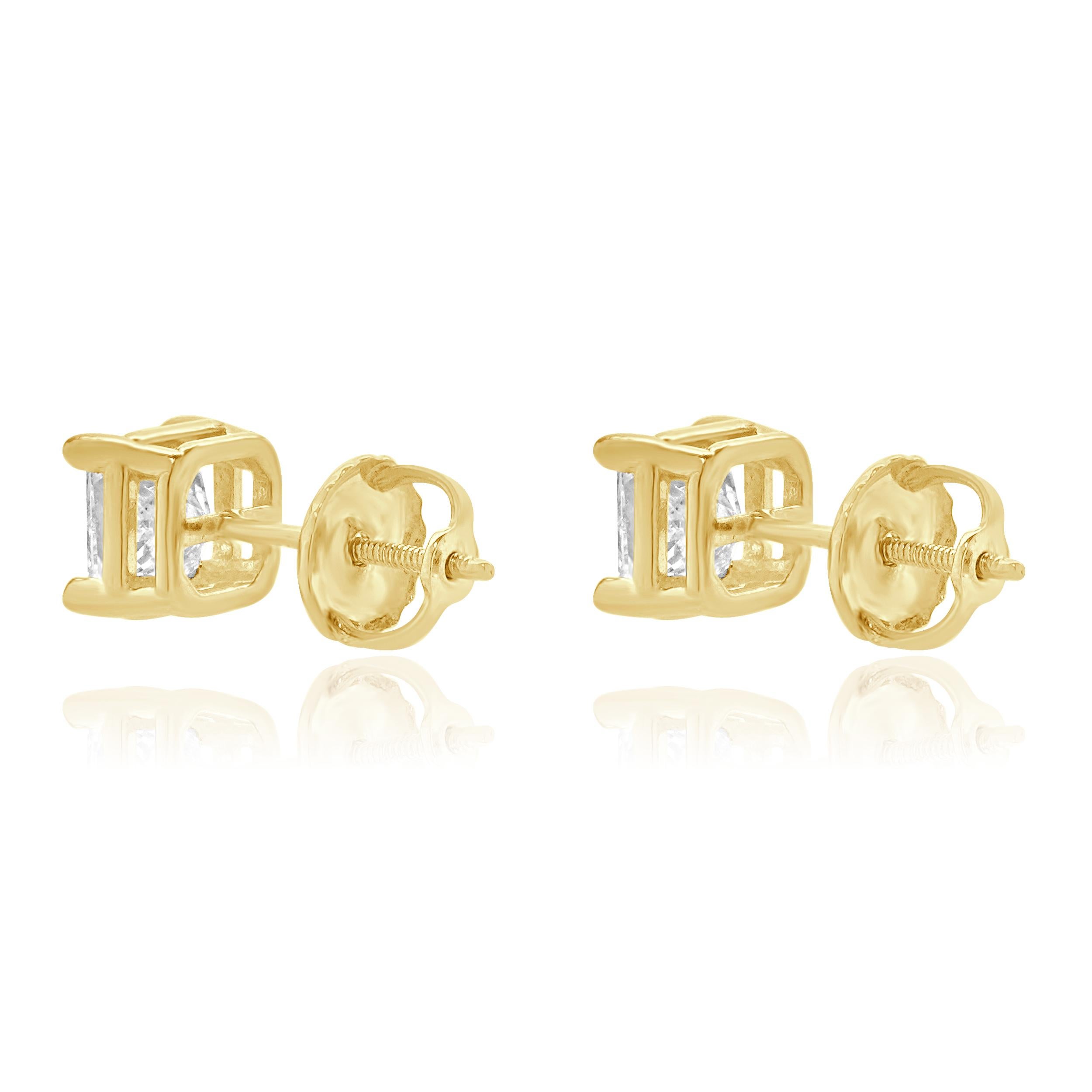 Taille princesse Boucles d'oreilles en or jaune 14 carats avec diamants taillés en princesse en vente