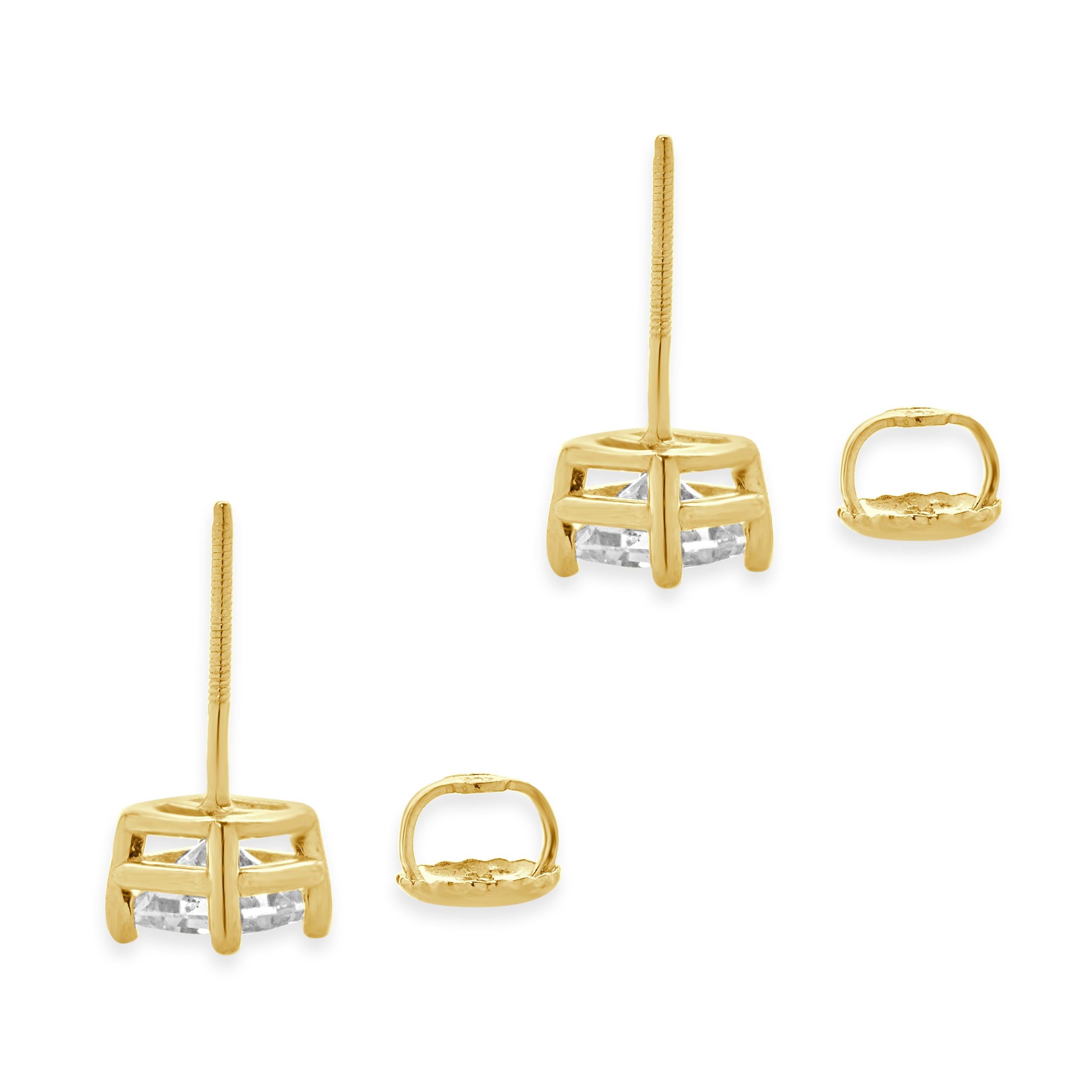 Boucles d'oreilles en or jaune 14 carats avec diamants taillés en princesse Excellent état - En vente à Scottsdale, AZ