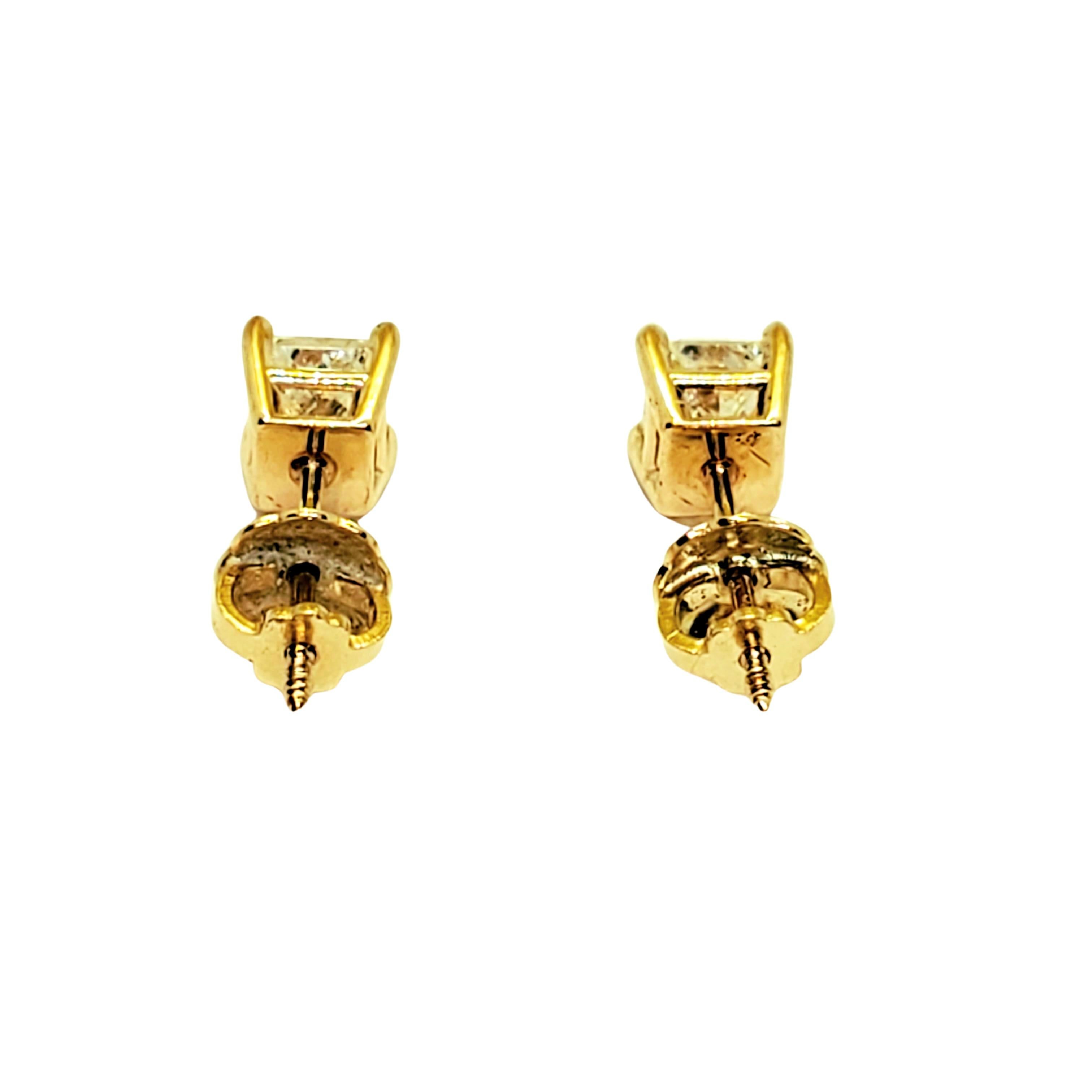 Women's 14 Karat Yellow Gold Princess Cut Diamond Stud Earrings