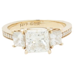 14 Karat Yellow Gold Princess Cut Diamond Three Stone Engagement Ring