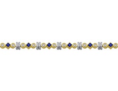 14 Karat Yellow Gold Princess Sapphire Diamond Bracelet