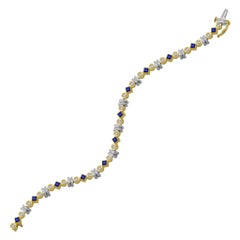 14 Karat Yellow Gold Princess Sapphire Diamond Bracelet