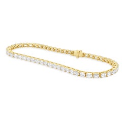 14 Karat Yellow Gold Prong Set Emerald Cut Diamond Inline Bracelet