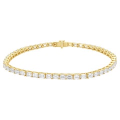 14 Karat Yellow Gold Prong Set Emerald Cut Diamond Inline Bracelet