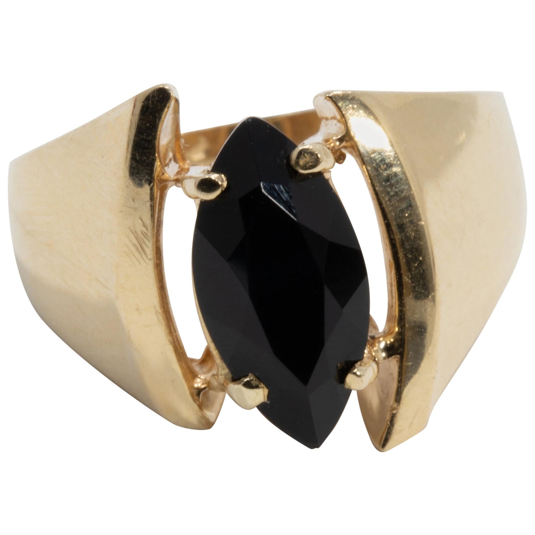 14 Karat Yellow Gold Prong Set Onyx Asymmetrical Cocktail Ring