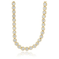 14 Karat Yellow Gold Prong Set Round Diamond Inline Necklace