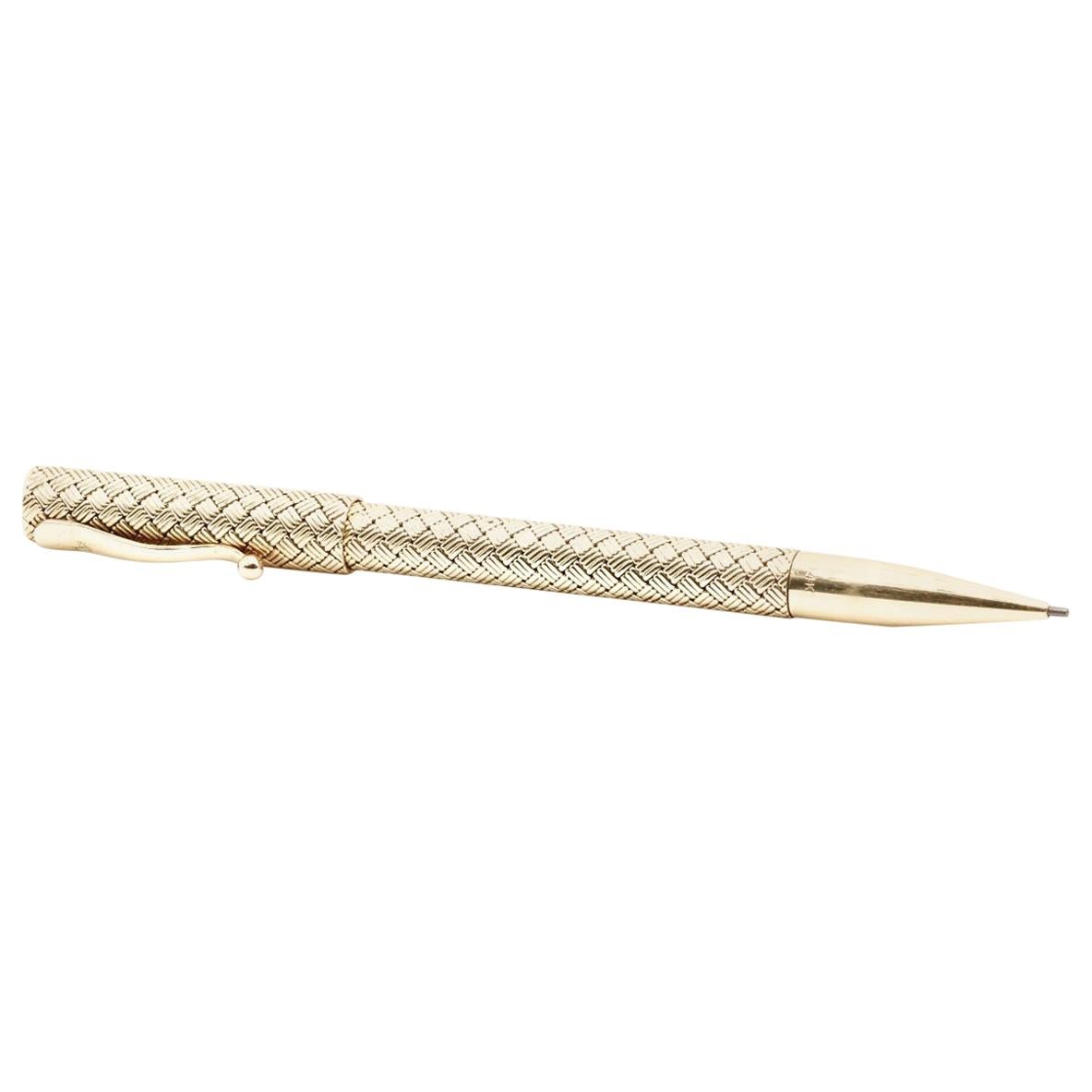14 Kt Yellow Gold Propelling Pencil the Shaft and Top with Woven Decoration For Sale