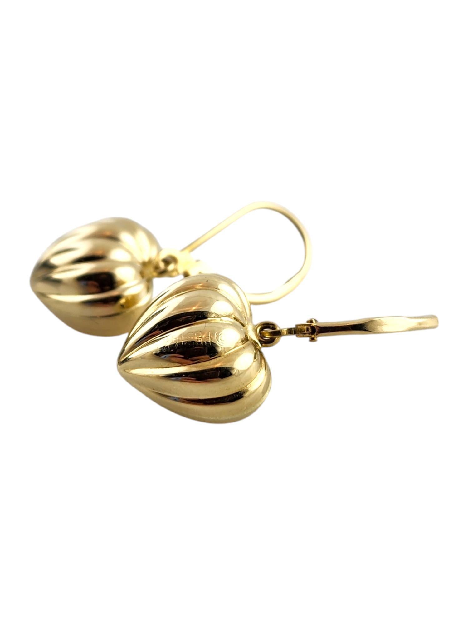 14 Karat Yellow Gold Puffy Heart Drop Earrings #19173 In Good Condition In Washington Depot, CT