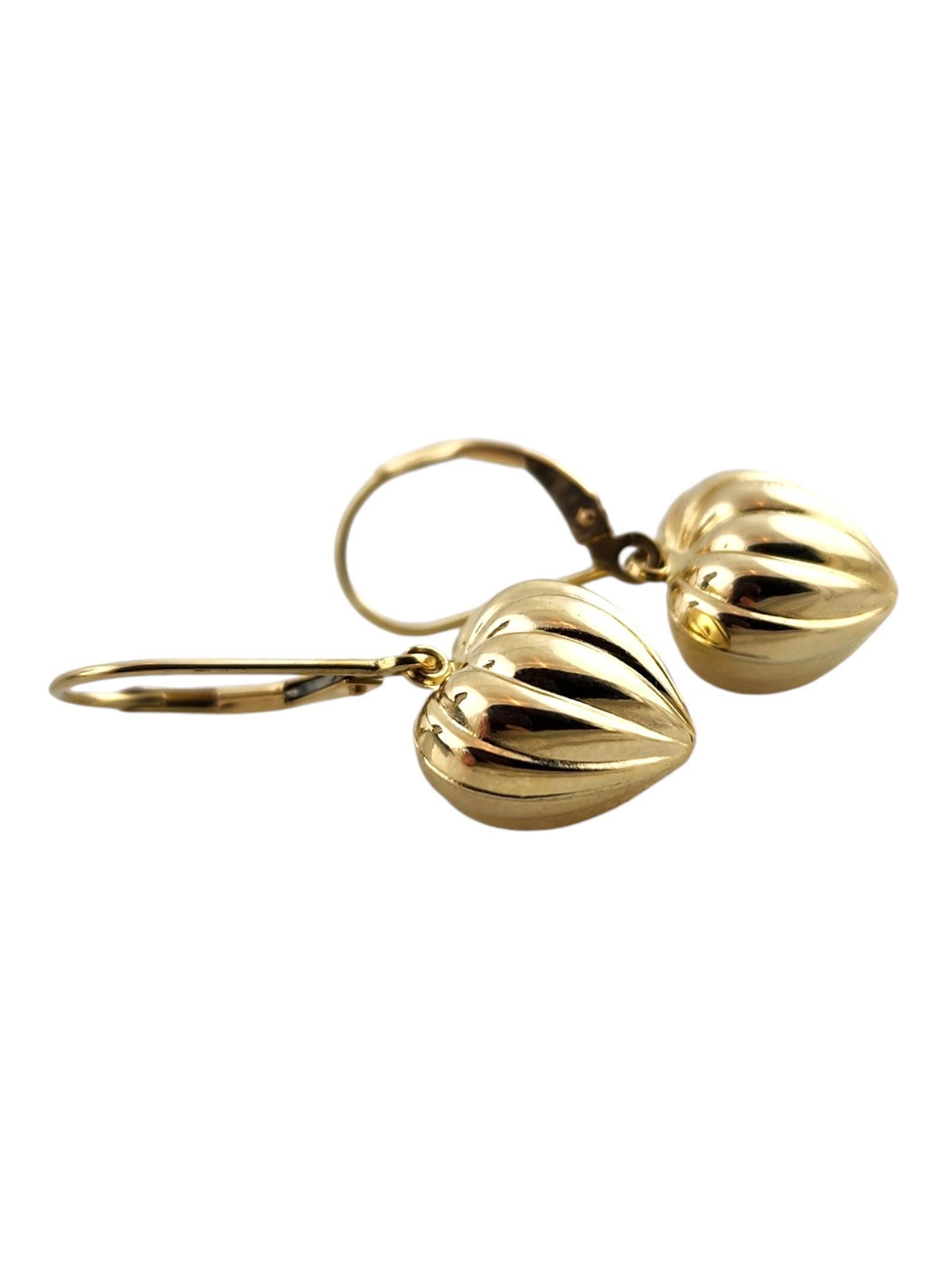 Women's 14 Karat Yellow Gold Puffy Heart Drop Earrings #19173