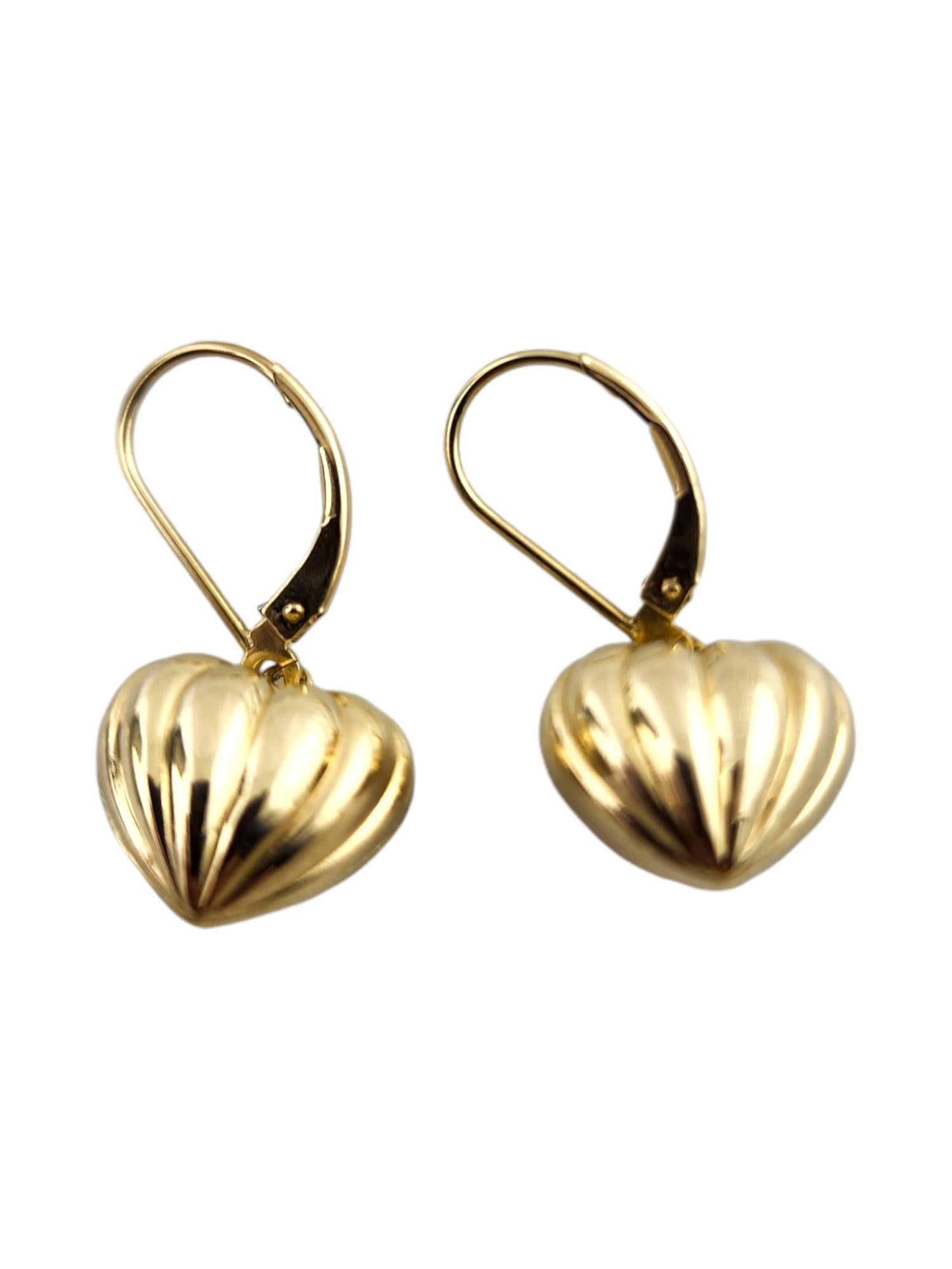 14 Karat Yellow Gold Puffy Heart Drop Earrings #19173 1