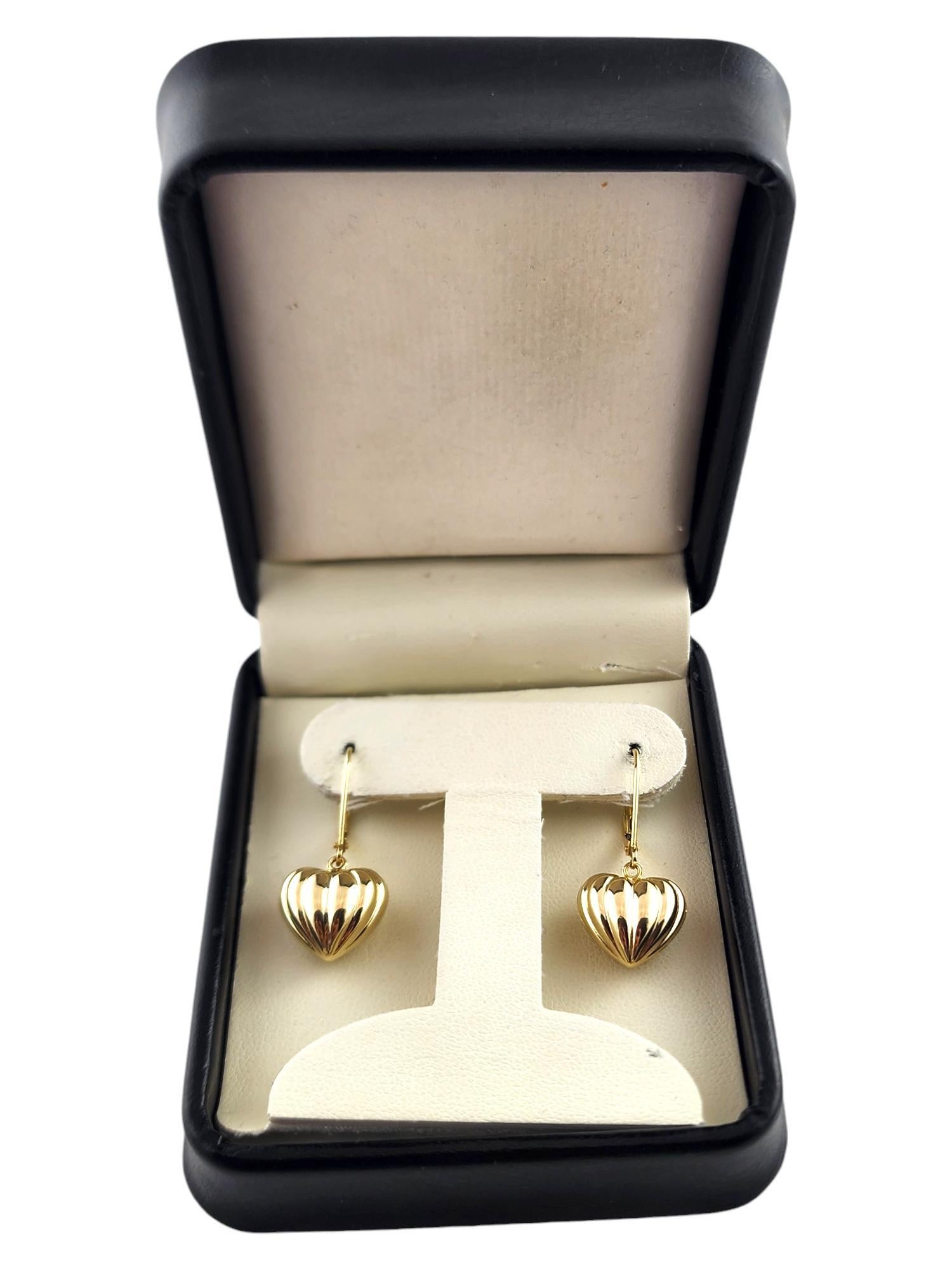 14 Karat Yellow Gold Puffy Heart Drop Earrings #19173 3