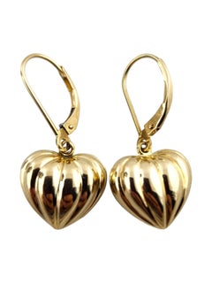 14 Karat Yellow Gold Puffy Heart Drop Earrings #19173