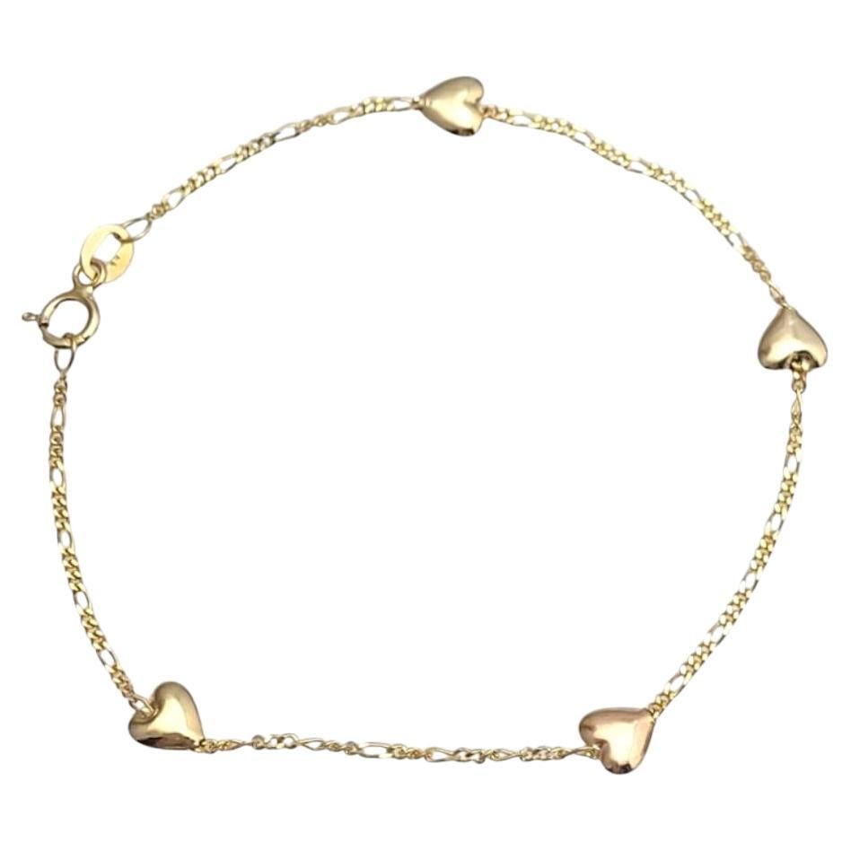 14 Karat Yellow Gold Puffy Heart Link Bracelet #20895 For Sale