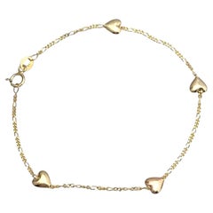 14 Karat Yellow Gold Puffy Heart Link Bracelet #20895