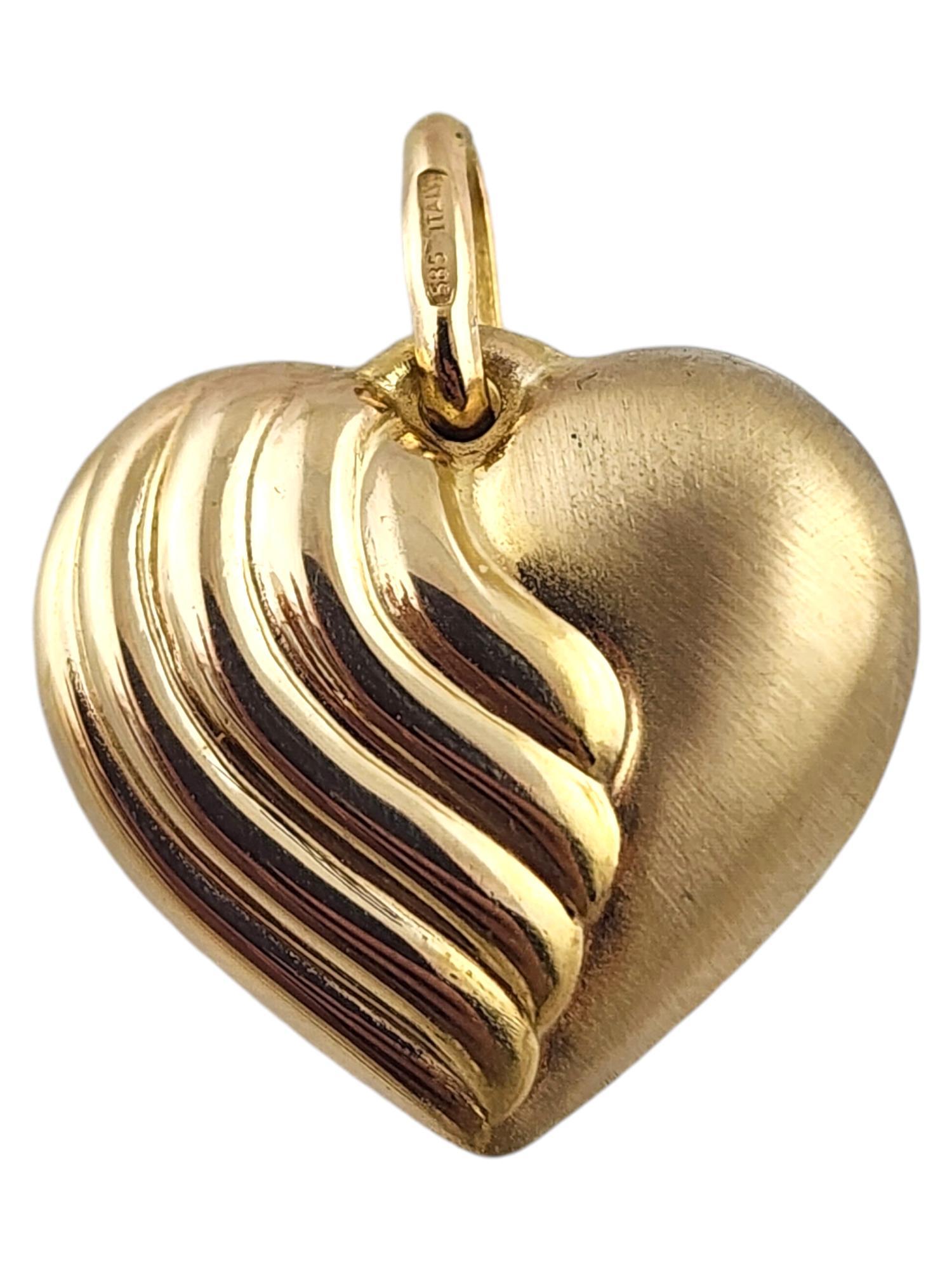 14 Karat Yellow Gold Puffy Heart Pendant #19297 For Sale 1