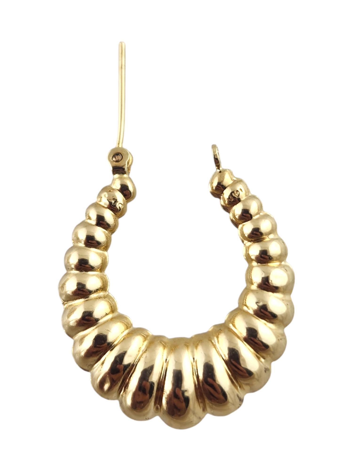 14 Karat Yellow Gold Puffy Oval Ribbed Hoop Earrings #18986 2