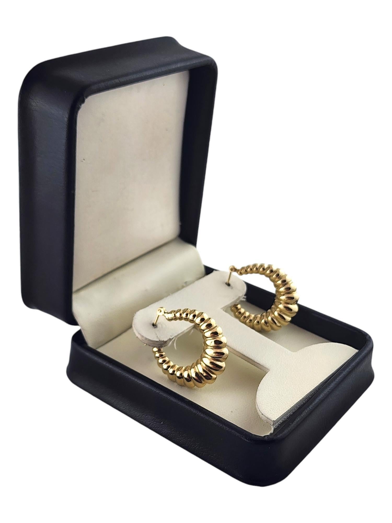 14 Karat Yellow Gold Puffy Oval Ribbed Hoop Earrings #18986 4
