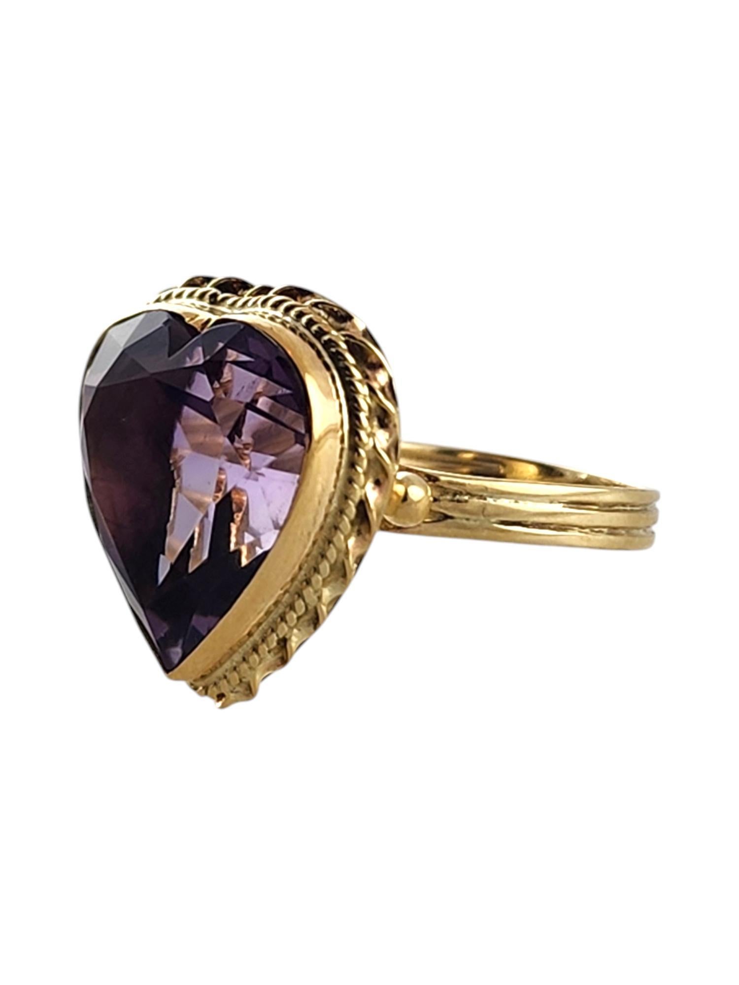 14 Karat Yellow Gold Purple Amethyst Heart Ring Size 8.5

This stunning ring features a beautiful purple amethyst heart shaped stone set in 14K yellow gold!

Ring size: 8.5
Shank: 2.65
Heart: 19.45mm X 18.55mm X 10.5mm

Weight: 4.43 dwt/ 6.88