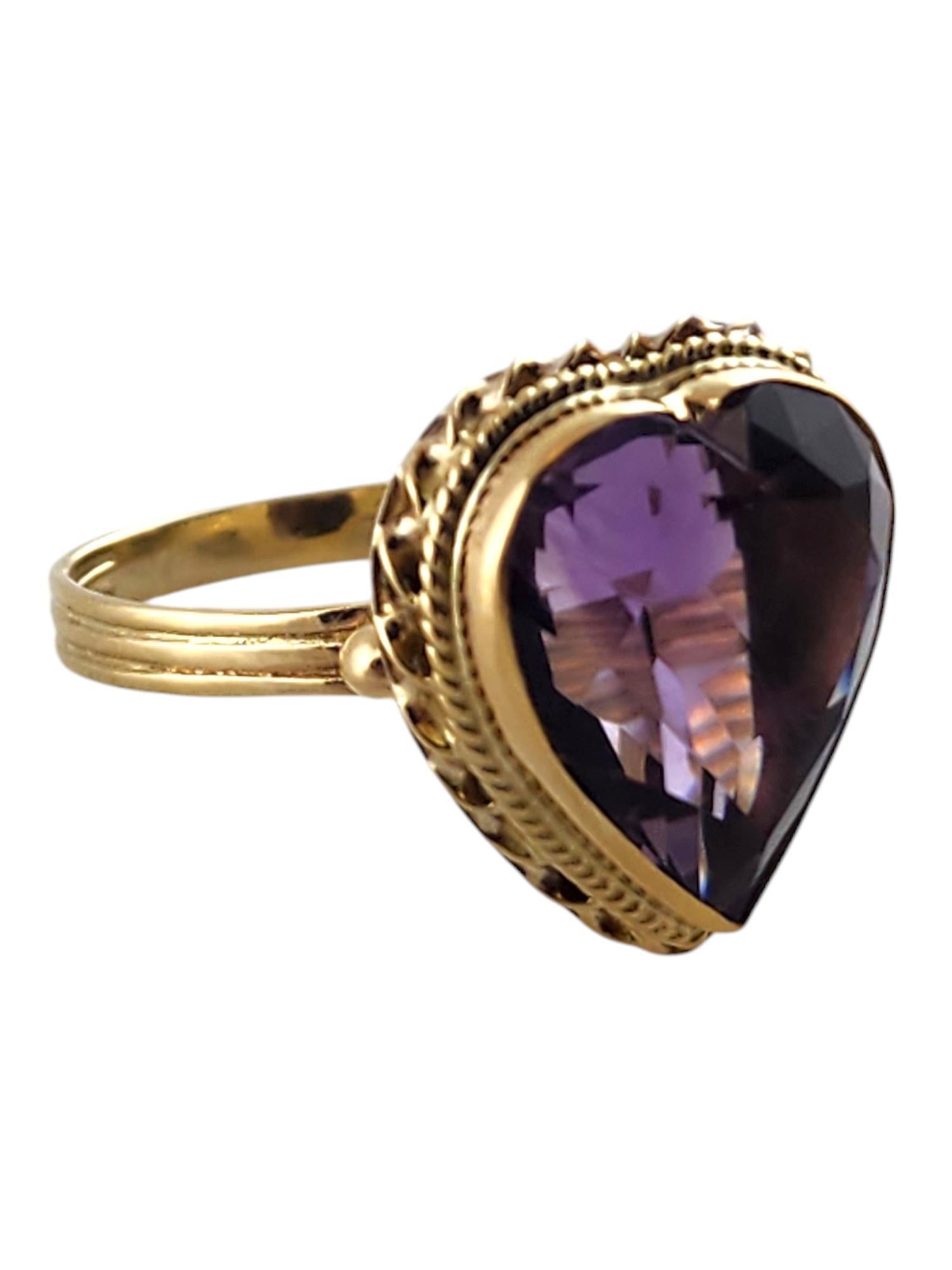 Heart Cut 14 Karat Yellow Gold Purple Amethyst Heart Ring Size 8.5 #19790